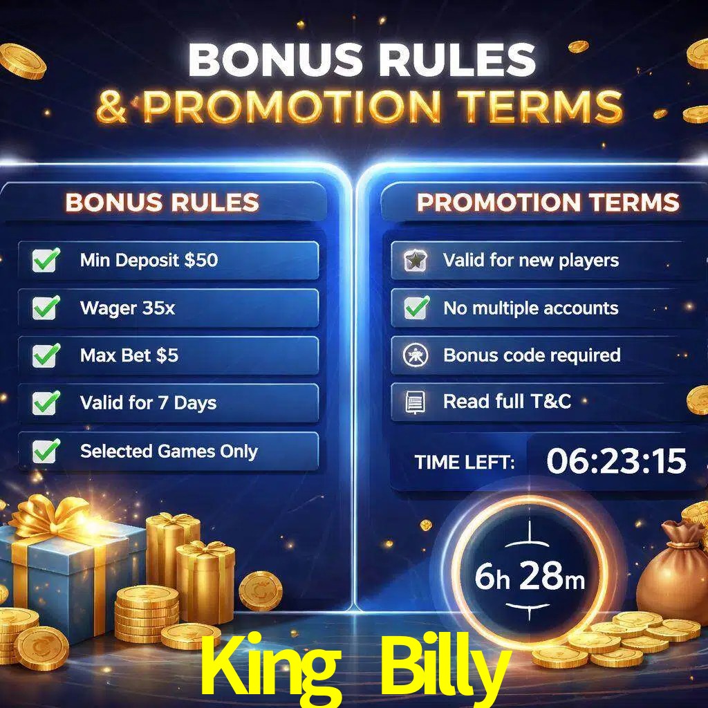 Reglas de promoción King Billy y condiciones de bonos explicadas visualmente
