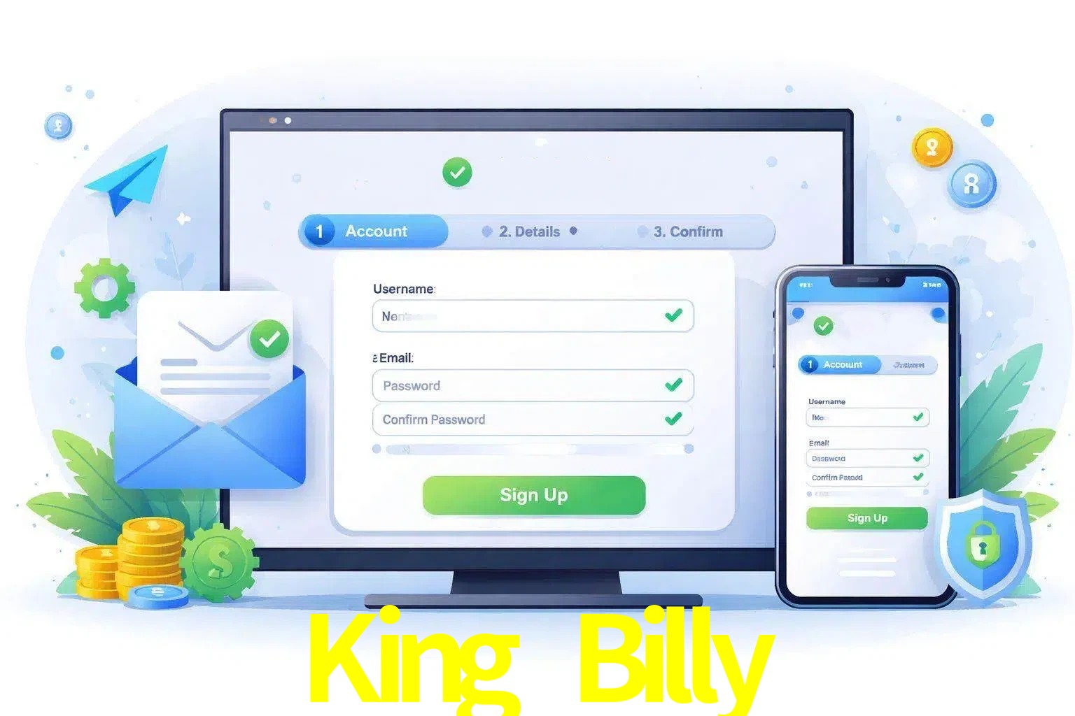 Registro de nuevo usuario y configuración de cuenta King Billy